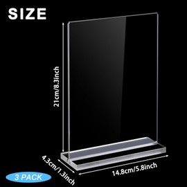Mikocofo Pack of 3 A5 Table Stands, Price Tags, Table Stand, Double-Sided Vertical Table Stand, Menu Card Holder, Acrylic T-Stand for Brochures, Menu Card, Advertising