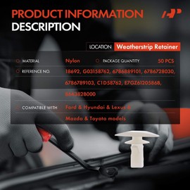 A-Premium 50PCS Nylon Weatherstrip Retainer Clips Compatible with Toyota Camry, RAV4, Corolla, Prius, Tacoma, Highlander, Tundra, Sienna & Hyundai Santa Fe & Lexus ES300 & Ford Aspire & Mazda 323