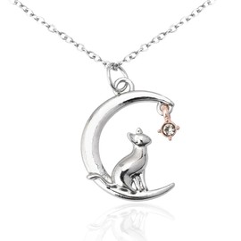 Cat Necklace for Women Cat Lovers Christmas Xmas Birthday Gifts for Mom Daughter Sister Cat on the Moon Pendant Necklace Gift for Girlfriend Wife Best Friend Silver Cat Necklaces for Teen Girls