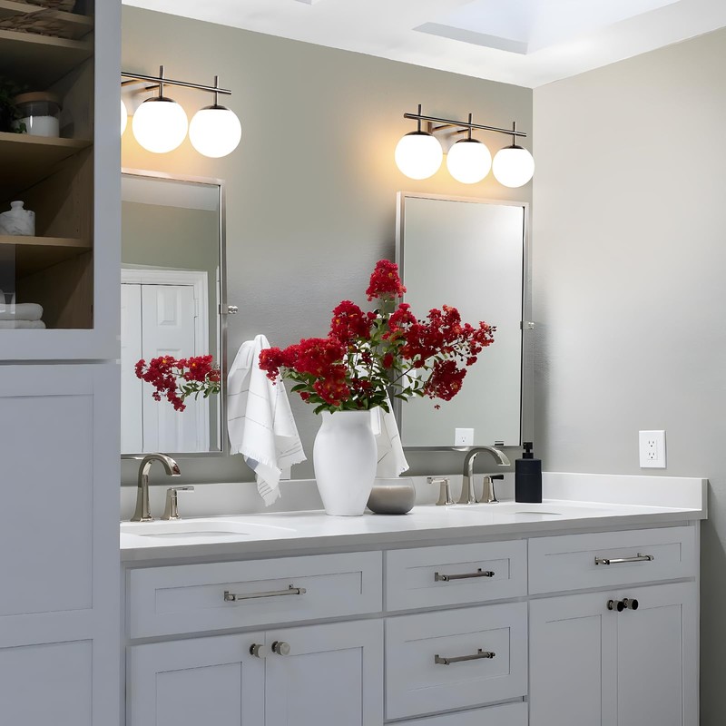 Bathroom Light Fixtures over Mirror, 3-Light Brushed Nickel Vanity Lights