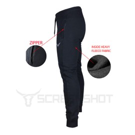SCREENSHOT Sports Mens Premium Slim Fleece Pants Zipper Pockets - Athletic Jogger Fitness Workout Gym Sweatpants (X-Large, P11951-Black)