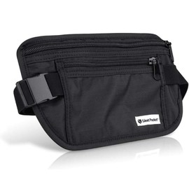SLNT Money Belt Pilot Fanny Pack - RFID Signal Blocking Protects Credit Cards, Wallets, Passports, Phones - Slim Design, Great for Travel, Men & Women - Adjustable Belt Strap, Waterproof Nylon (Black)