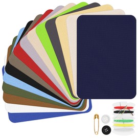 AUAUY 15PCS Iron on Patches, Premium Quality Iron-on Cotton Patches, 15 Colors Cuttable Patch with Sewing Kit for Clothing, Home Furnishing, Bags, Chair and More (10.5cm x 7.5cm)