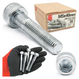 Pack of 20 Cylindrical Screws M5 x 40 mm DIN 912 Fully Threaded Hexagon Socket Galvanised Steel