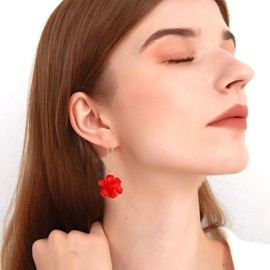 Just Follow Boho Flower Cluster Ball Dangle Drop Earrings for Women Statement Resin Floral Earrings Vacation Party Jewelry Gift (Red)