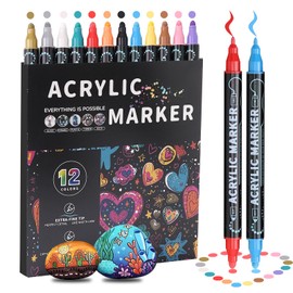 nauets 12 Colors Dual Tip Acrylic Paint Pens, Fine & Dot Tip Premium Coloring Markers Set for Wood, Rock Painting, Stone, Drawing, Canvas, Glass, Ceramic Surfaces and DIY Crafts Making Art Supplies