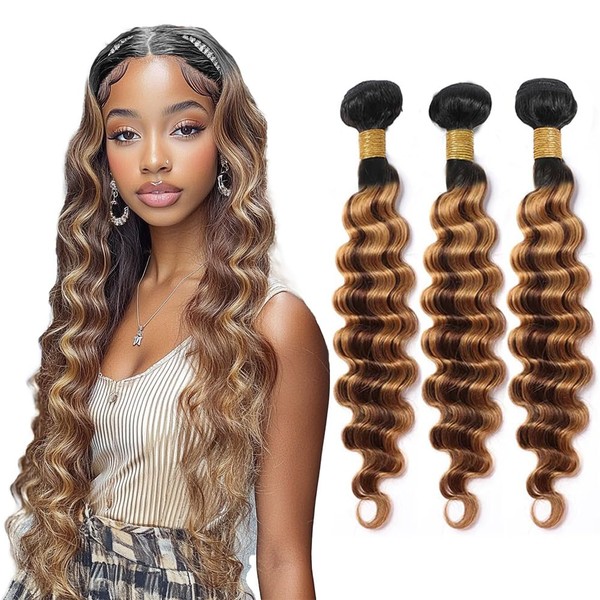 Niciitysi T1BP4/27 Human Hair Deep Wave Bundles 26 28 30