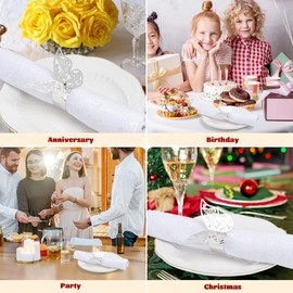 100 Pcs Napkin Rings Laser Cut Butterfly Shape Foil Paper Napkin Holder for Weddings Party Serviette Table Decoration Restaurant (Silver)