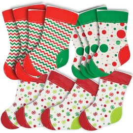 Fun Express - Plastic Stocking Treat Bags for Christmas - Party Supplies - 12 Pieces