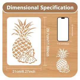 Doodlream Pineapple Craft Stencil Template 29.7 x 21cm Reusable Plastic Fruit Stencil for Painting on Wood Wall Floor Fabric Glass Furniture