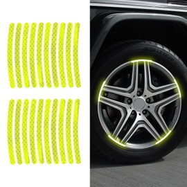 RGOAANC 20PCS Reflective Car Wheel Decorative Stripe Stickers, Reflective Car Decal, Anti-Scratch Reflective Rim Stickers, Night Safety Warning Car Stickers Universal for Vehicles Motorcycles (Green)