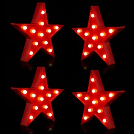 4 Pcs Star Plastic Night Light Battery Operated LED Marquee Star Sign Star Shaped Party Movie Theater Decor Room Wall Lamp for Kids Baby Child Girl Gifts, Birthday Party Christmas Home Bar (Red)