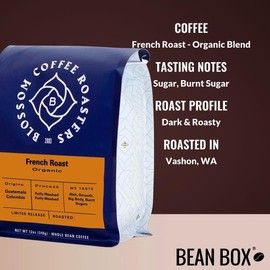 French Roast - Organic Blend - Roasted by Blossom Coffee Roasters - Whole Bean Coffee - 12 Ounce Bag