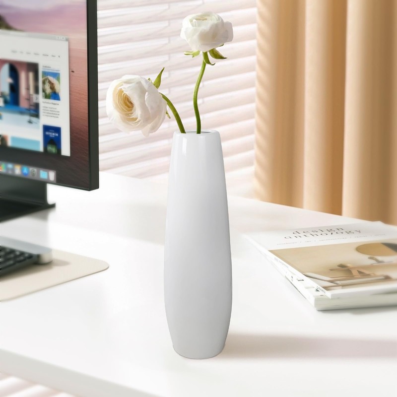 DJYY 12 Inch White Ceramic Vase, Tall Decorative Flower Vase