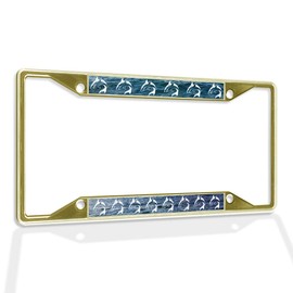 Fastasticdeals Metal Insert License Plate Frame Jumping Dolphins with Blue Sea Beach Ocean Weatherproof Car Accessories Gold 4 Holes Solid Insert