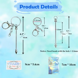 LEIOSAGN 90 Pcs Silver Beadable Keychain Kit for Pendant DIY with 30 Pcs Blank Beadable Keychain Bars 30 Pcs Thank You Cards 30 Pcs Resealable Pouch Bags Key chain Making Supplies for DIY Crafts