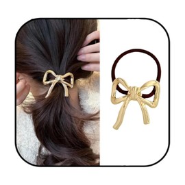 Hair Ties Set with Bowknot Design,for Women for Elegant Elastics Scrunchies,Metal Ponytail Holder Accessories for Styling Accessories (Gold)