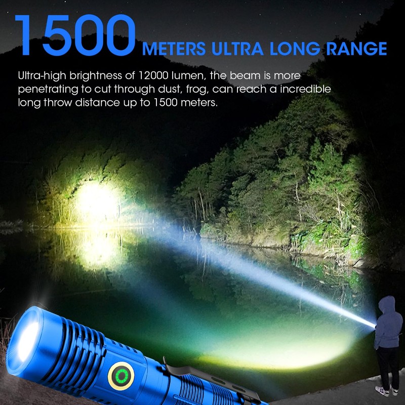 Rechargeable Flashlight High Lumens, 12000 High Lumens Super Bright Flash