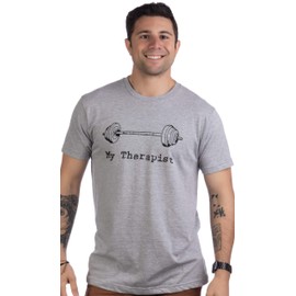 Ann Arbor T-shirt Co. My Therapist (Barbell) | Funny Workout Working Out Weight Lifting Lifter Joke Man T-Shirt-(Adult,2XL) Vintage Grey