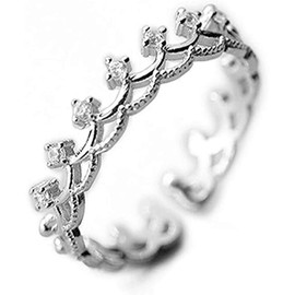 Princess Crown Tiara Royal Queen CZ Band Rings Cubic Zirconia S925 Sterling Silver Engagement Open Tail Rings Dainty Adjustable Finger Promise Statement Jewelry Gift for Birthday Women Teen Girls