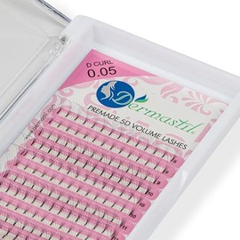 Dermastil 5D Premade Handmade Volumen Wimpern D Curl Stärke 0,05 mm fertige Fächer ohne Knoten für Wimpernverlängerung- PBT- Vegan- 16 Streifen BOX (12 mm)