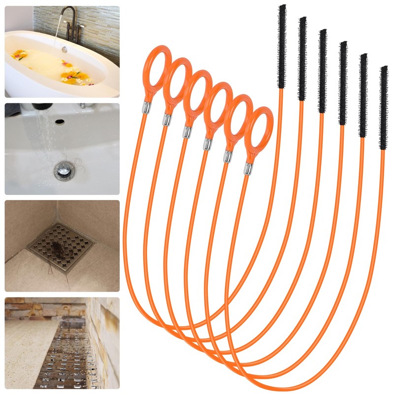35 Inch Anti-break Metal Drain Snake, 6PCS Hair Clog Remover