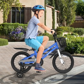 GYMAX 16” Kids Bike for 4-7 Years, Childrens Bicycle w/Removable Training Wheels, Basket & Dual Handbrake, Toddler Bike for Boys Girls