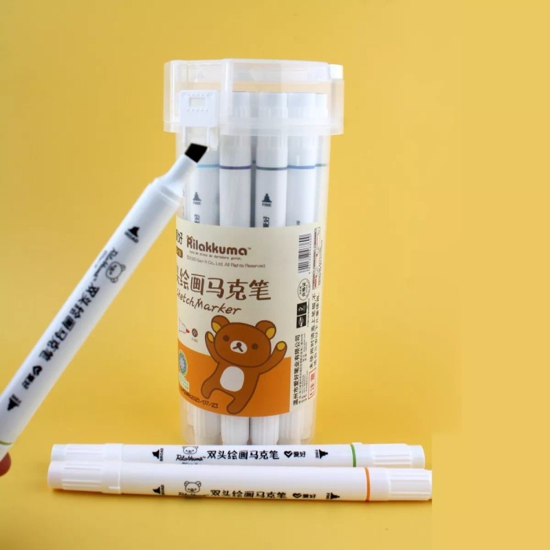 Rilakkuma 24pz Plumones Doble Punta Estuche Portatil Cilindro Jumbo