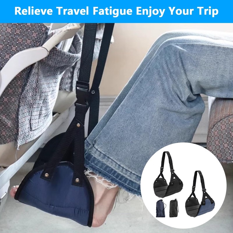 2 Pcs Adjustable Airplane Foot Rest with Breathable Mesh -