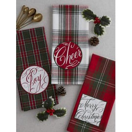 DII Holiday Kitchen Towels Embroidered Dish Towel Set, 18x28, Joyful Wishes, 3 Piece