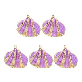PATIKIL Natural Seashell Pendants, 5 Pcs Dyed Shells Craft Charm Scallop Shells for Necklace DIY Ocean Jewelry Making, Light Purple