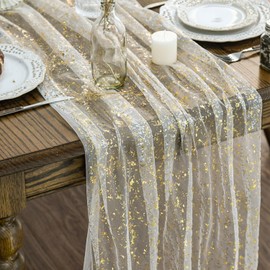 Artoid Mode Gauze Cheesecloth Glitter Foil Beige Gold Pack of 6 Table Runners 70 x 300 cm Kitchen Table Decoration Indoor Holiday Party Birthday Decor