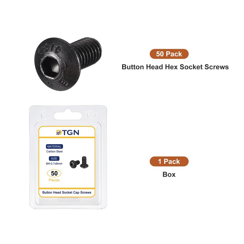 DTGN 50pcs M4-0.7x8mm Button Head Socket Cap Screw Machine Carbon