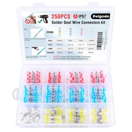 Delgada 250PCS Marine Heat Shrink Wire Connectors - Solder Seal Butt Terminals for Marine, Automotive - Corrosion and Weatherproof - Self-Solder Insulated Splice Terminals