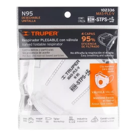 Truper Respirador Plegable N95 Con Válvula Para Partículas, Truper
