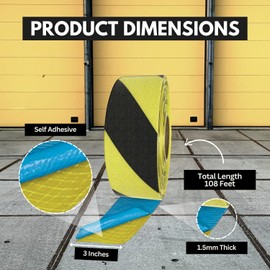 DuraMark RPT-750 Hazard Safety Warning Stripe Tape - Durable Outdoor Heavy Duty Rubber Base, Reflective Slip Resistant BASt Certified for Pavement Marking, Hazardous Areas (Yellow & Black, 3" X 108')