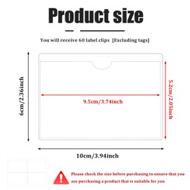 60 Pcs Self Adhesive Index Card Holder Clear Adhesive Pockets Label Holders Plastic Storage Tote Labels for Organizing Bins Box Drawer Supermarket Bookshelf Mailbox Business Kitchen