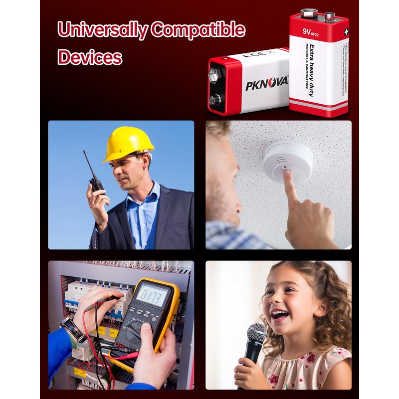 PKNOVA 9V Batteries Carbon 9 Volt Battery for Smoke Detector