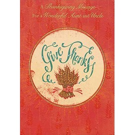 Designer Greetings Give Thanks Inside Thin Foil Circle on Red Thanksgiving Card for Aunt and Uncle