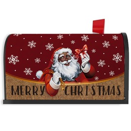 African American Christmas Mailbox Cover Black Santa Claus Letterbox Covers Black African American New Year Winter Xmas Mailbox Decor Merry Christmas Decorations for Outdoor Garden Yard Mailbox