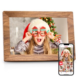 Frameo 10.1" Digital Picture Frame with 32GB Memory WiFi Electronic Photo Frame Wood Touch Screen Auto-Rotate Slideshow Share Photos/Video Anywhere