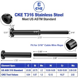 CKE 20 Pack Black Invisible Cable Railing Kits, T316 Stainless Steel 3/16" Invisible Receiver, Swage Stud End for Deck Cable Railing Hardware Threaded End Fitting for 2x2, 4x4 Wood/Metal Posts, BCR31