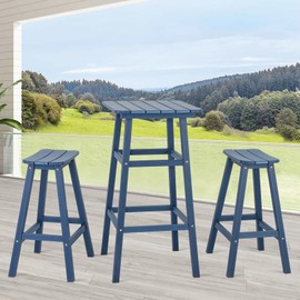 INTOBOO 3 Pcs Adirondack Outdoor Bar Table and Chairs Set, Round Bar Height Patio Set, HDPE Bar Set for Balcony, Garden, Poolside (Navy)