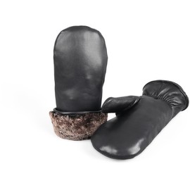 Zavelio Unisex Premium Shearling Sheepskin Fur Lined Leather Mittens, Black #1, X-Large