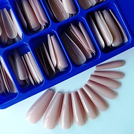 LoveOurHome 100pc Colored Coffin Press on Nails Long Ballerina Fake Nails Full Cover False Artificial Fingernails French Acrylic Tips