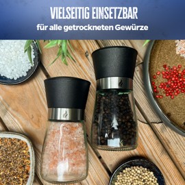 Grillfürst Spice Mill Set of 3 with Infinitely Adjustable Ceramic Grinder – Elegant Salt Mill & Pepper Mill – For Salt / Pepper / Chilli 150 ml