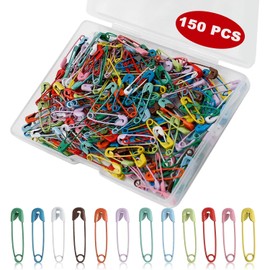 Pack of 150 Mini Safety Pins, 19 mm Colourful Small Safety Pins with Transparent Case, Metal Safety Pin for Crafts, Jewellery Making, DIY Clothing Sewing