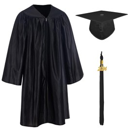 Kindergarten and Preschool Shiny Graduation Cap, Gown Tassel and 2024 Charm Set for Kids, Black