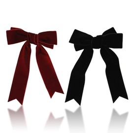 2 Pcs Velvet Bows Hair Clip,Large Satin Ribbon Bow Hairpins,Bows Hair Barrettes Fastener French Bows Hair Clips Bobbles with Long Ribbon Vintage Party Hair Accessories,for Women Girls Gifts(Black/Red)