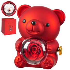 BOENFU Preserved Real Rose, Bear Ornament with I Love You Necklace, Eternal Flower Gifts for Women Grandma Mom Wife Girlfriend on Anniversary, Valentine's Day, Birthday, Mother's Day, Thanksgiving